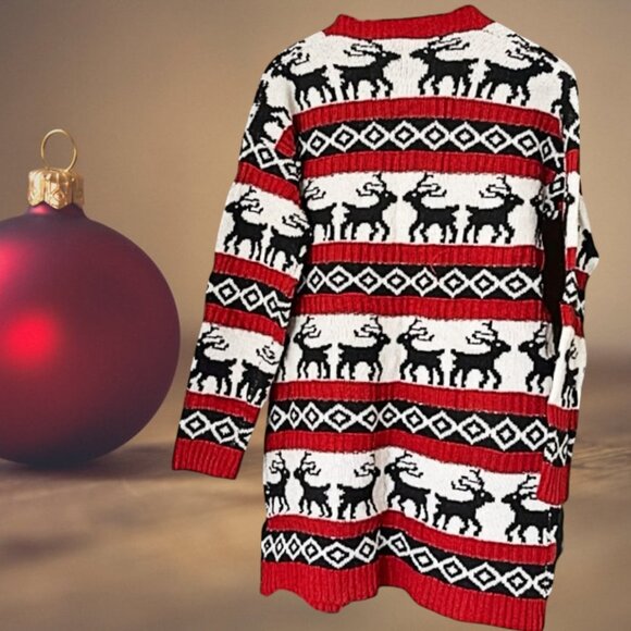 🎄V-Neck Button Down Oversized Christmas Reindeer Cardigan – Cotton Knit  Size M - Picture 5 of 6